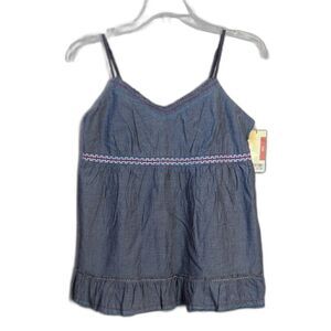 Mossimo Supply Co Blue Chambray Embroidered Flowy Tank Women's XL NWT